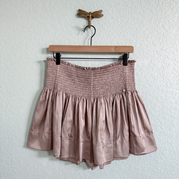 Natural Life•Khaki Satin Shorts•Smocked Waist•Size L/XL - Picture 1 of 5